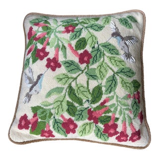 Vintage Needlepoint Hummingbird Pillow For Sale
