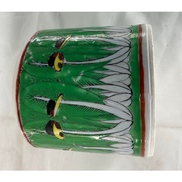 Antique Chinese Export Porcelain Famille Verte “Boc Choy Leaf” Pattern Canister With Lid. For Sale - Image 9 of 12