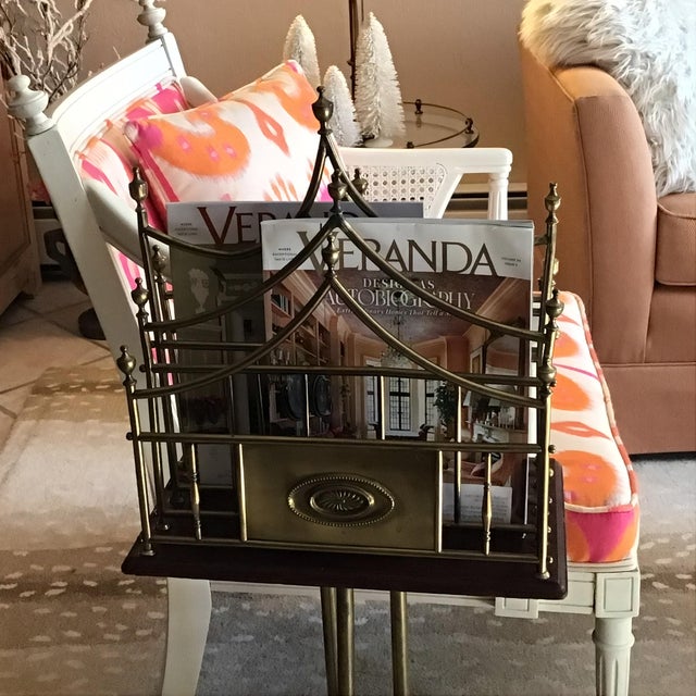 Wood Antique Edwardian Newspaper Magazine Stand, Hepplewhite Plate, Oak, Brass, Circa 1900’s For Sale - Image 7 of 17