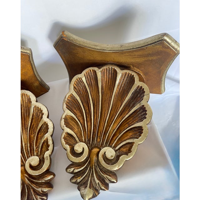 Vintage Florentine Large Shell Wall Brackets, Italy, a Pair For Sale In West Palm - Image 6 of 15