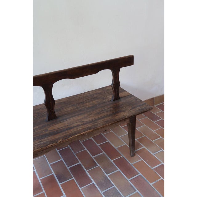 Rustic 19th Century French Rustic Bench in Wood with Scalloped Back For Sale - Image 3 of 14