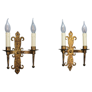Antique French Gilt Wrought Iron Sconces, 1890s, Set of 2