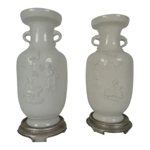 20th Century Chinese Blanc De Chin Vases - a Pair