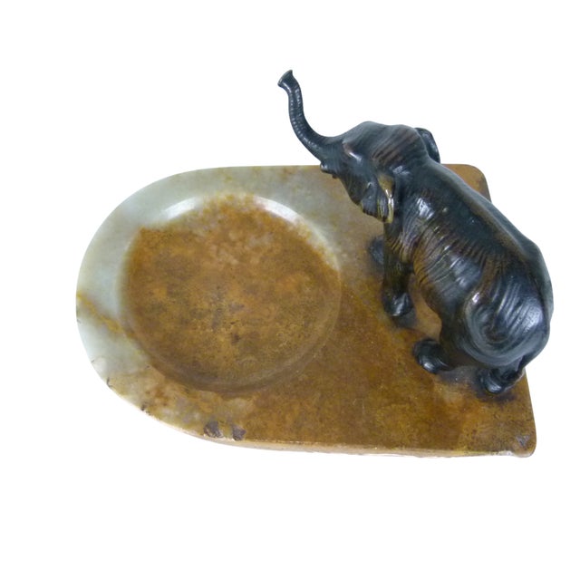 Brown 1920s Art Deco Austrian Bronze Elephant on Figured Stone Tray For Sale - Image 8 of 12