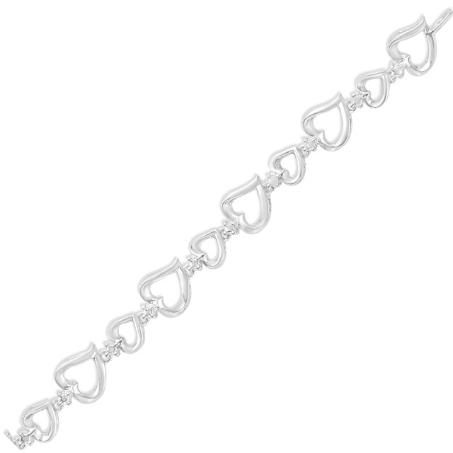 Haus of Brilliance .925 Sterling Silver Prong Set Diamond Accent Alternating Heart Link Bracelet - 7.25" Inches For Sale - Image 4 of 7