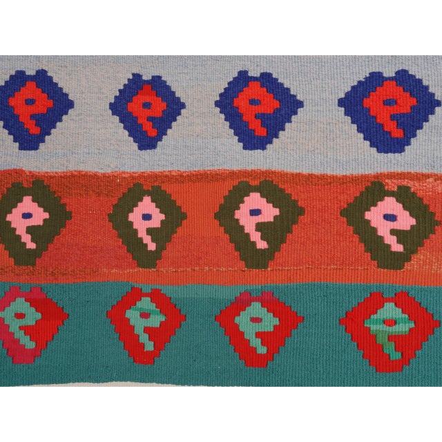 Textile 1970s Vintage Handmade Wool Cotton Blue Runner Rug For Sale - Image 7 of 11