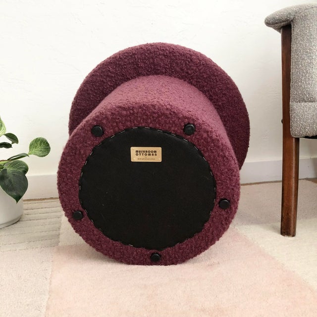 Mauve Mushroom Ottoman in Orchid Boucle For Sale - Image 8 of 11