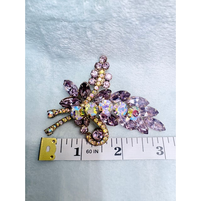 Metal 1960s Verified Juliana D&E Amethyst Ab Rhinestone Floral Spray Brooch Book Piece For Sale - Image 7 of 8