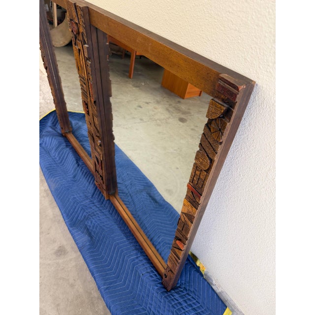 Lane Furniture Lane Pueblo Brutalist Oak Wall Mirror – Paul Evans Style Frame 1970s For Sale - Image 4 of 9