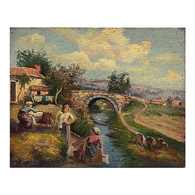 Scena Campestre - Posillipo School - Oil on Board For Sale