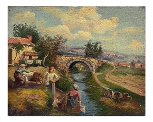 Scena Campestre - Posillipo School - Oil on Board
