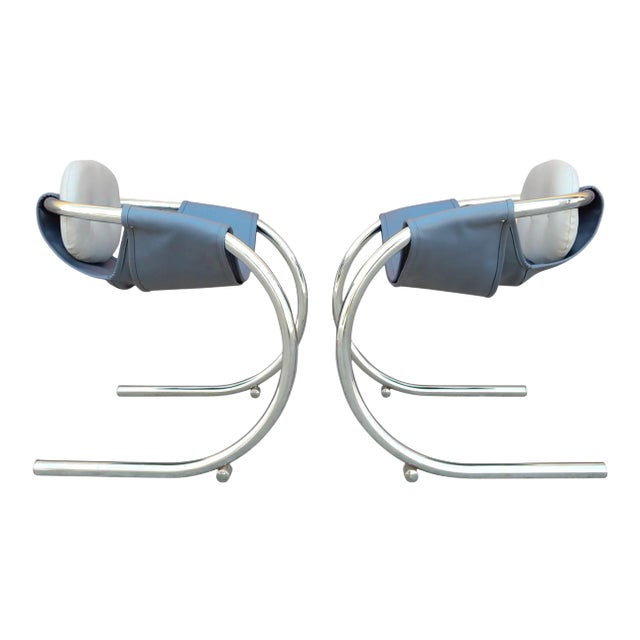 1970s Cantilever Chrome Lounge Chairs by Byron Botker for Landes of California - A Pair For Sale