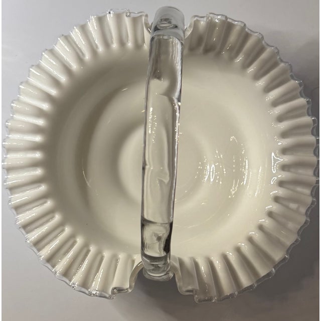Traditional Vintage Fenton Silver Crest Milk Glass Handled Basket – Ruffled Edge Brides Basket (1970s) For Sale - Image 3 of 10