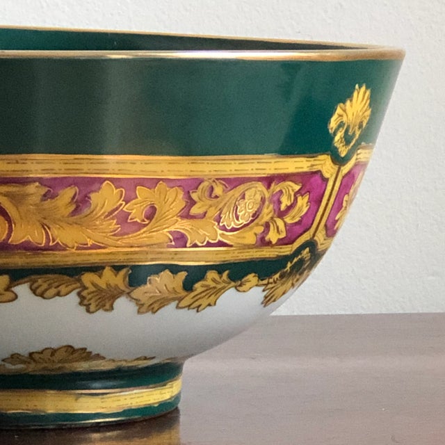 Dark Green Vintage Neoclassical Decorative Porcelain Bowl For Sale - Image 8 of 12