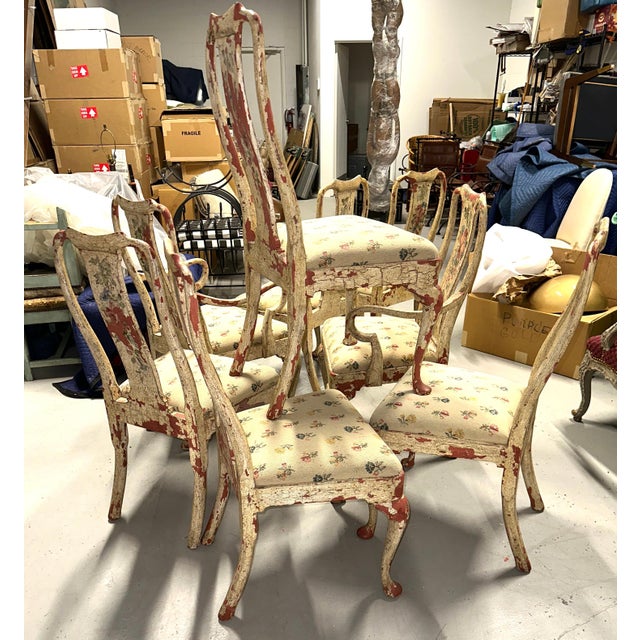Early 20th Century Set of 8 Painted Chippy Dining Chairs with Needlepoint Floral Seats For Sale - Image 18 of 18