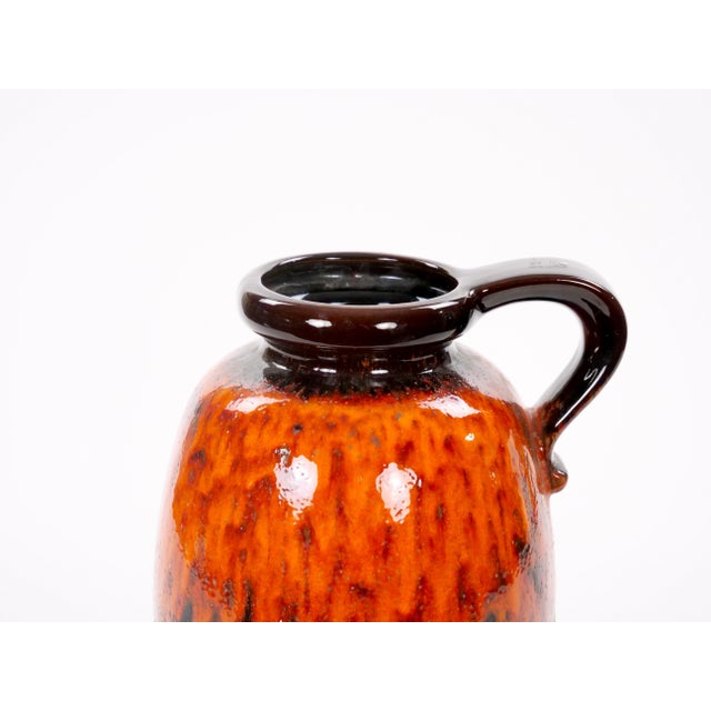 Mid-Century West German Glazed Porcelain Vase, Orange /Brown, Black 12" Tall For Sale In New York - Image 6 of 11
