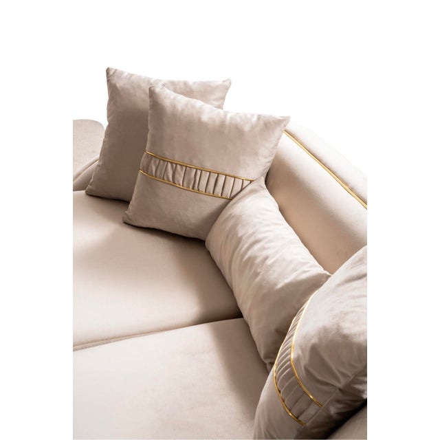 Elysium Neutral 3-Piece Sofa Set by Casa Milano - Curved Modern Luxury With Gold Details For Sale - Image 4 of 16
