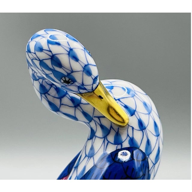 Blue Vintage MCM Herend Blue Fishnet Goose W/ Egg Figurine For Sale - Image 8 of 8