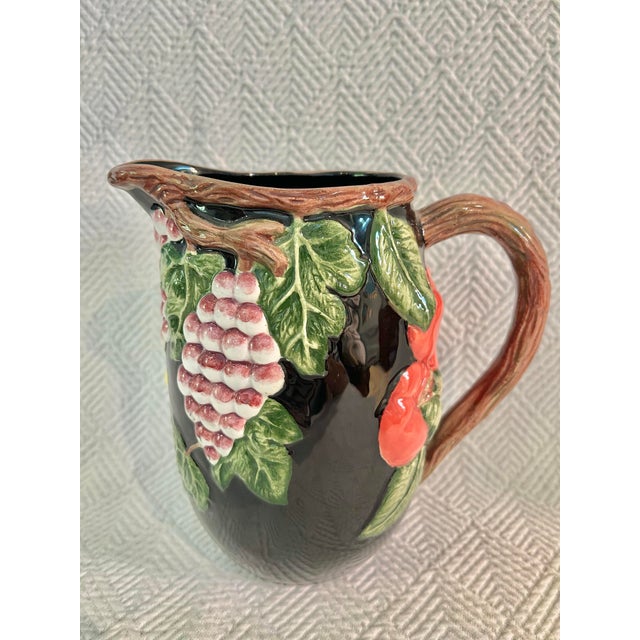 Rustic European 1991 Fitz and Floyd Omnibus Collection Majolica Style Hand Painted Pitcher For Sale - Image 3 of 11