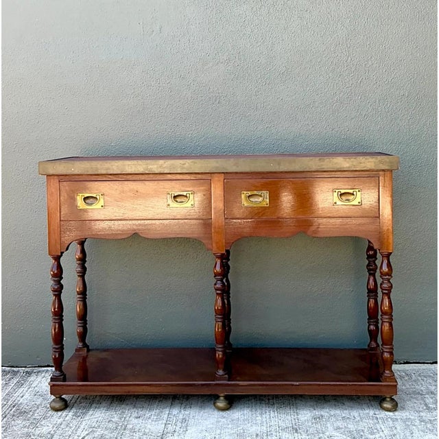 Vintage Double Sided Campaign Console Table For Sale - Image 12 of 12