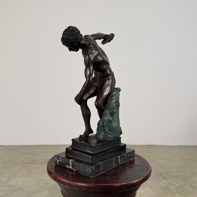 Bronze Classical Athlete Sculpture After Discobolus, Greco-Roman Athlete, 12” H For Sale - Image 12 of 16
