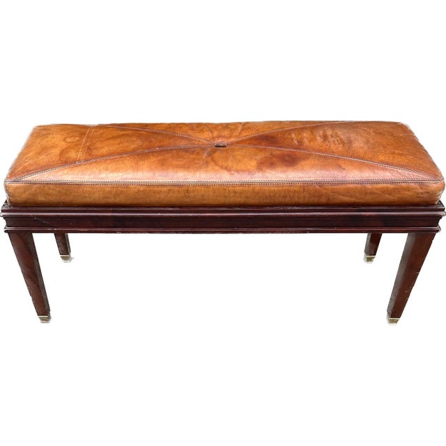 C. Mariani Louis XVI Reproduction Mahogany, Antiqued Leather Bench For Sale - Image 4 of 4