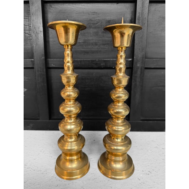Mid-Century Modern Japanese Shōwa Metal Candlesticks, 1950, Set of 2 For Sale - Image 3 of 10