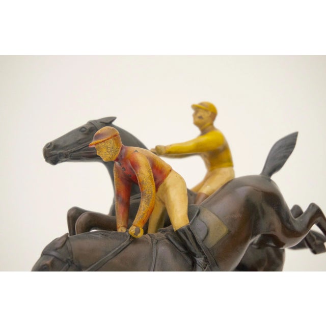 English Steeple Chase Sculpture Hans Harders Polychrome Bronze Horse Race For Sale - Image 4 of 12