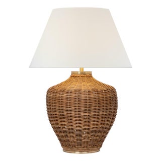 Marie Flanigan by Visual Comfort Signature Evie Large Table Lamp in Natural Wicker with Linen Shade For Sale