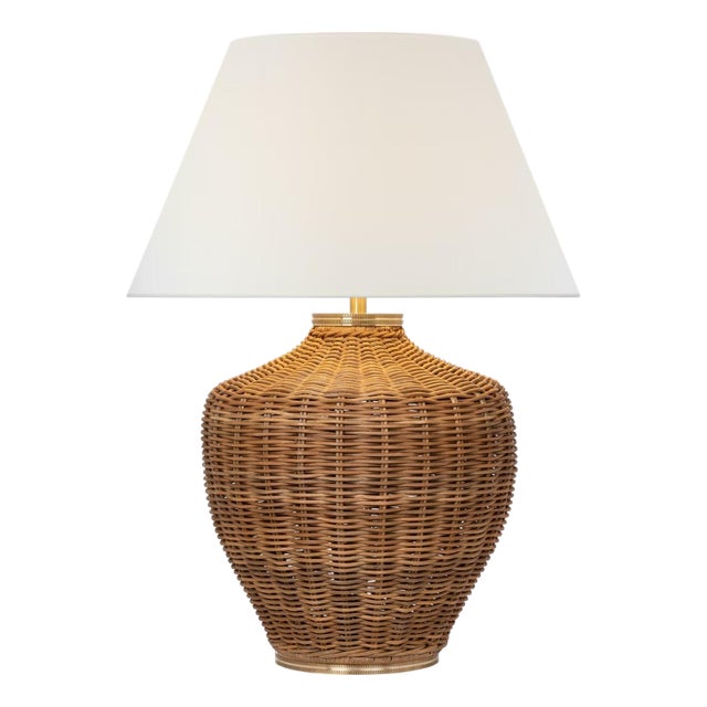 Marie Flanigan by Visual Comfort Signature Evie Large Table Lamp in Natural Wicker with Linen Shade For Sale
