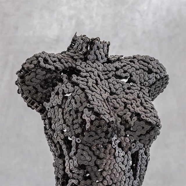 Contemporary Premium Handcrafted Bicycle Chain Torso Sculpture | 38" | One of a Kind For Sale - Image 3 of 8