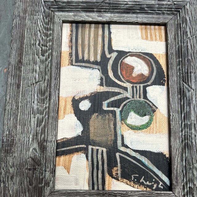 Contemporary original abstract painting by Stephen Heigh. Signed and framed. Measures approx 4x6 or 7x9 framed. Check out...