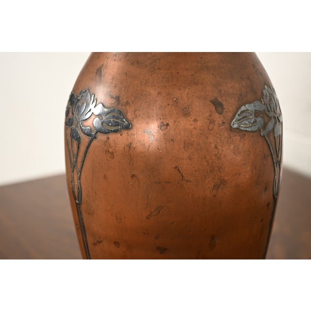Silver Crest Arts & Crafts Sterling Silver on Bronze Tall Vase For Sale - Image 9 of 16
