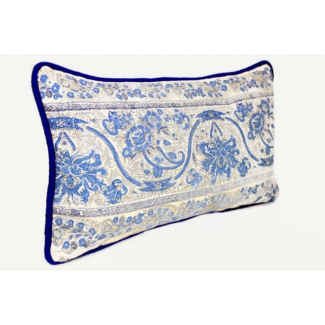 18th Century French Blue Floral Linen Lumbar Pillow Cover For Sale - Image 10 of 11