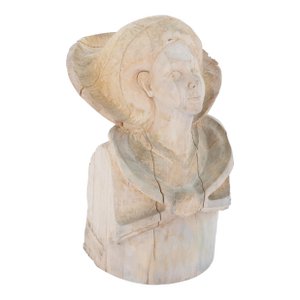 Vintage Carved Wood Female or Angel With Breastplate and Circle Design