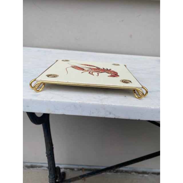 Nautical French Majolica Trivet Lobster Gien Circa 1940 For Sale - Image 3 of 6