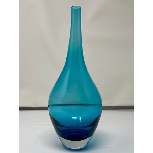 Vintage Hand Blown Blue Glass Vase For Sale - Image 4 of 5