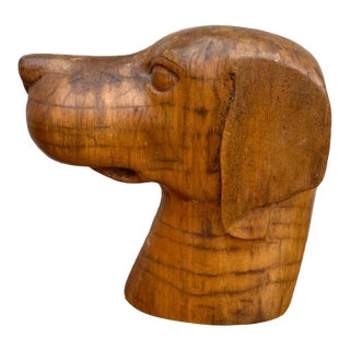 Vintage Folk Art Carved Wood Dog Head For Sale