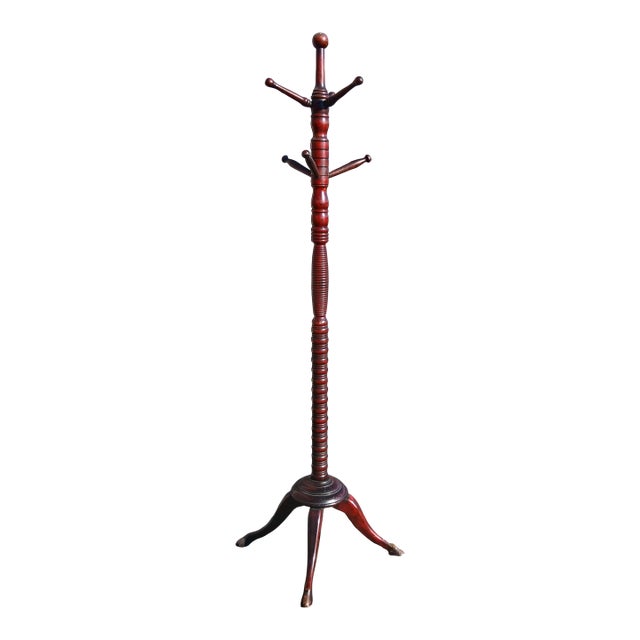 1900s Antique Hunzinger Mahogany Hat & Coat Rack Hall Tree For Sale