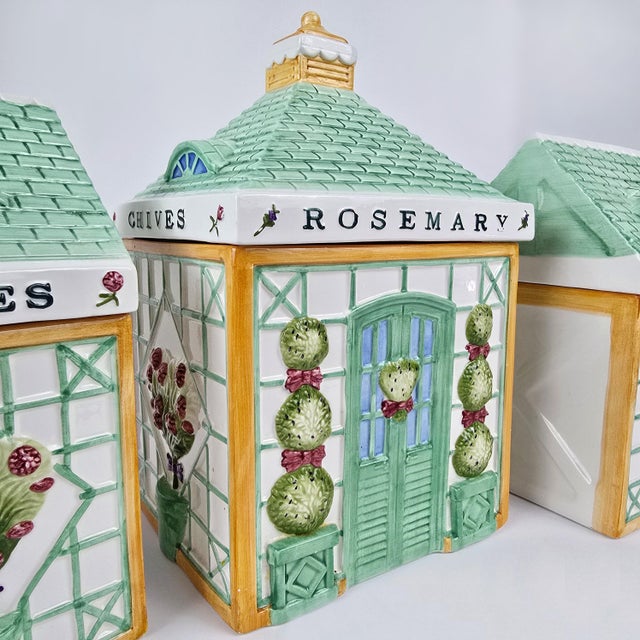 White Vintage Holly Holderman Lakehouse Village Ceramic Herb Garden Jars, Set of 3 For Sale - Image 8 of 12