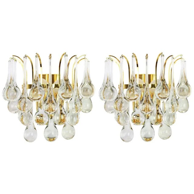 Large Golden Gilded Brass and Crystal Sconces from Palwa, Germany, 1970s, Set of 2 For Sale - Image 6 of 6
