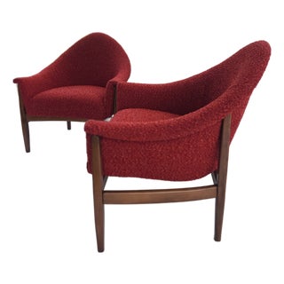 Pair Milo Baughman Thayer Coggin Walnut Petite Armchairs For Sale