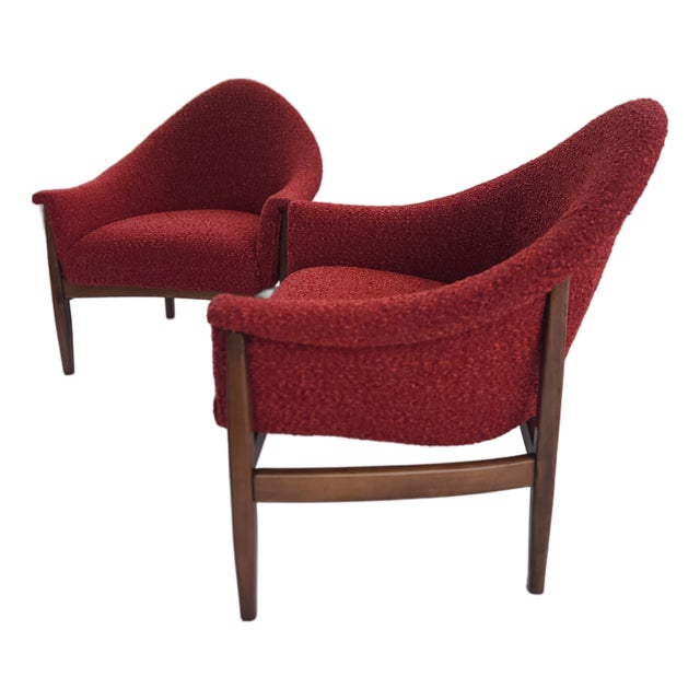 Pair Milo Baughman Thayer Coggin Walnut Petite Armchairs For Sale