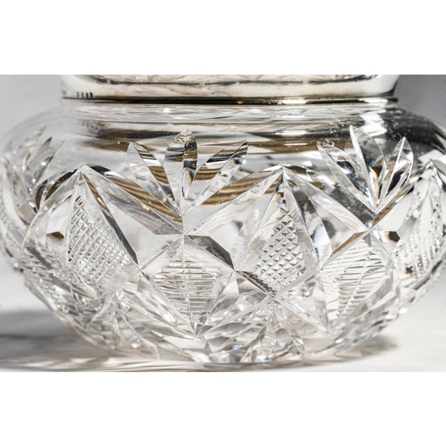 Brilliant Antique Cut Crystal Powder Jar Sterling Silver Lid Edwardian Vanity Jewelry Box Luxury Home Decor For Sale In New York - Image 6 of 15
