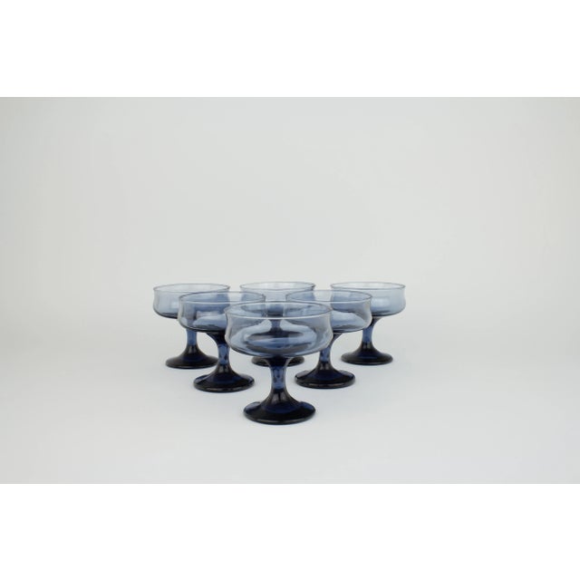 Mid-Century Modern Blue Champage Coupe Glasses - Set of 6 For Sale In New York - Image 6 of 8