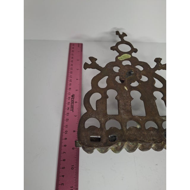 African Antique Moroccan Jewish Hanukkah Menorah Lamp | 19th C North African Cast Brass For Sale - Image 3 of 11