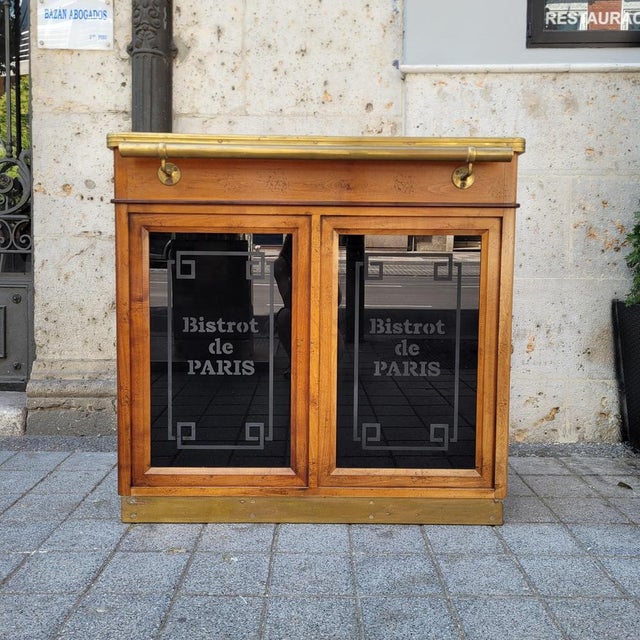 Wood Bistrot De Paris Bar Cabinet in Cherry Wood, Zinc and Gilt Brass from Roche Bobois, France, 1980s For Sale - Image 7 of 18