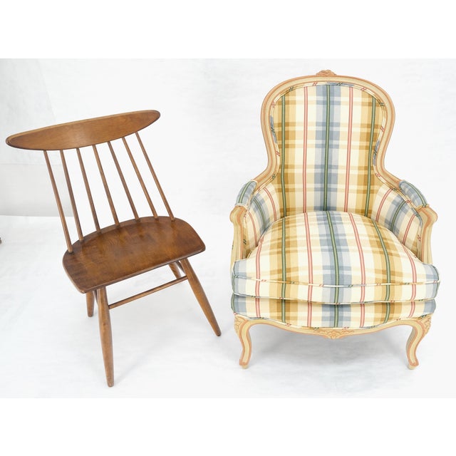 Textile Funky Upholstery Painted & Carved Frame French Ballon Back Arm Lounge Chair MINT For Sale - Image 7 of 16