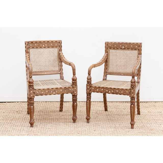 English Set of Six, Elegant Anglo Indian Inlay Armchairs For Sale - Image 3 of 11
