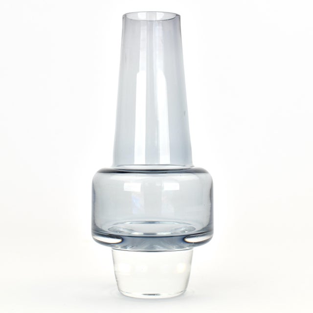 Mid-Century Modern 1960s Swedish Sea Glassbruk Rocket Vase by Inge Samuelsson | Atomic Age Space Vintage Mid Century Scandinavian Modern Ice Blue Grey Sommerso For Sale - Image 3 of 8